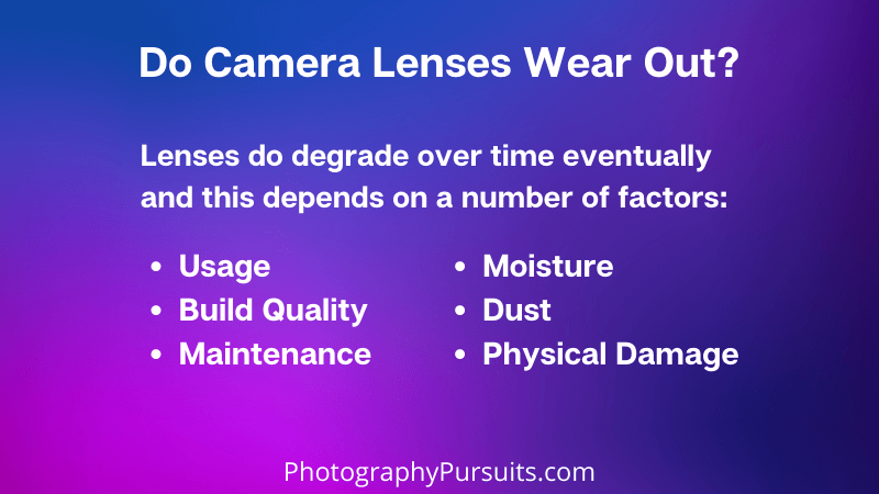 graphic listing things that can affect how quickly a camera lens wears out over time
