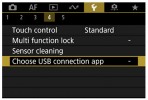 Canon eos r8 setup menu page 4, choose usb connection app